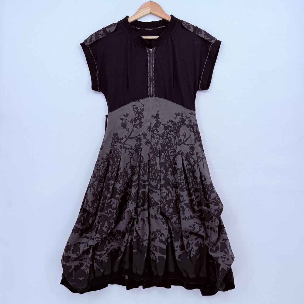 Bai Amour Bubble Dress Womens Small Black Grey Botanical Gorpcore Whimsigoth